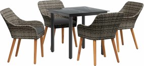 vidaXL Set de masă pentru grădină cu pernă 5 pcs Gri poliratan