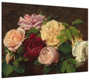 Tablou pe sticlă - Henri Fantin-Latour, Roses de Nice on a Table, reproducere (70x50 cm)
