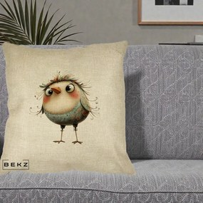 Perna Decorativa Pasare cu Penaj Zbarlit si Gene, 40x40 cm, Crem, Husa Detasabila, Perna Inclusa, BEKZ®