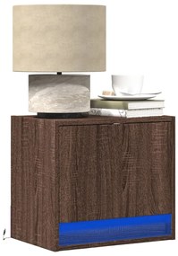 vidaXL Noptiere montate pe perete cu lumini LED, 2 buc., stejar maro