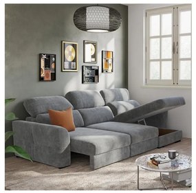 Canapea colțar extensibilă TRENTO, 3 locuri, reversibilă, cu spațiu de depozitare, gri