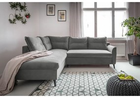 Colțar extensibil din catifea cu șezlong pe partea stângă Miuform Stylish Stan L, gri deschis