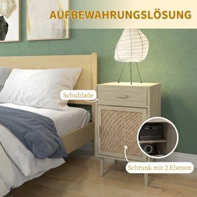 HOMCOM Set de 2 Mese Noptiera, Mese Laterale din Ratan cu Sertar | Aosom Romania