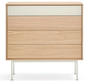 Comodă cu aspect de lemn de stejar Teulat Yoko, alb-crem