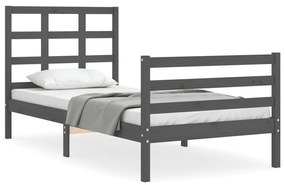 3193973 vidaXL Cadru de pat cu tăblie, gri, 90x200 cm, lemn masiv