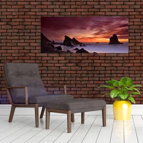 Tablou cu apus de soare pe mal (120x50 cm)
