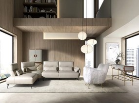 Consola LUX design italian, Tesatura gri deschis, Piele, Metal Golden