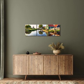 Tablou cu mori din Olanda (cu ceas) (90x30 cm)