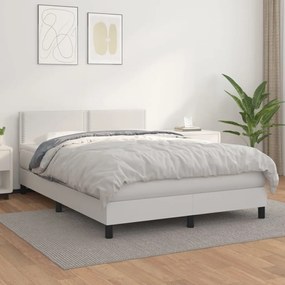 3141066 vidaXL Pat box spring cu saltea, alb, 140x200 cm, piele ecologică