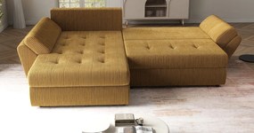 Colțar extensibil dumonde cu ladă de depozitare si sezut confortabil din spuma high-density, Loana Zoom Mustar 270x185 cm