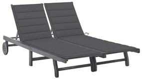 vidaXL Șezlong grădină cu perne, 2 persoane, gri, lemn masiv acacia
