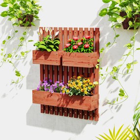 Outsunny Jardinieră Verticală cu Șipci și 3 Vase Detașabile, în Lemn de Brad, 60x16x80 cm, Maro | Aosom Romania