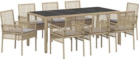 vidaXL Set de masă pentru grădină 9 pcs Bej poliratan