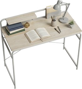 HOMCOM Masă de birou modernă cu raft și structură metalică, montaj ușor 98x48x88,5 cm stejar | Aosom Romania