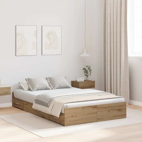 vidaXL Cadru de pat cu depozitare stejar artizanal 120 x 200 cm
