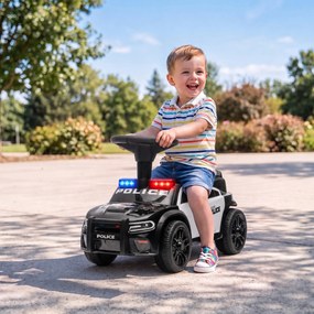 AIYAPLAY Mașinuță Ride-on Copii 18-36 Luni, Model Poliție, Muzică, Spațiu Sub Scaun, Negru | Aosom Romania