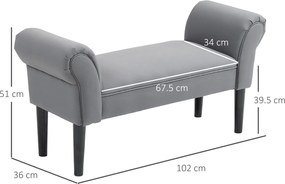 HOMCOM Banchetă pentru marginea patului tapițată în in sintetic cu picioare din lemn, brațe și șezut căptușit gri închis | Aosom Romania