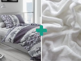 Lenjerie de pat din microplus CHRISTMAS REINDEER gri + cearceaf din microplus SOFT 90x200 cm alb