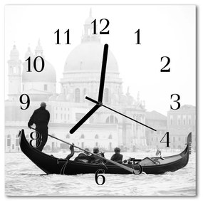 Ceas de perete din sticla pătrat Veneția barca orașului Black &amp; White