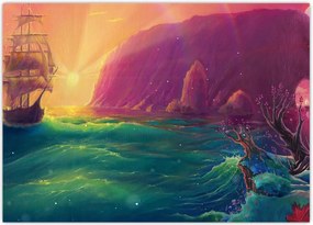 Tablou - Pictură în ulei, călătorie într-un țărăm fantastic (70x50 cm)