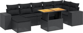 vidaXL Set mobilier de grădină cu perne, 8 piese, negru, poliratan