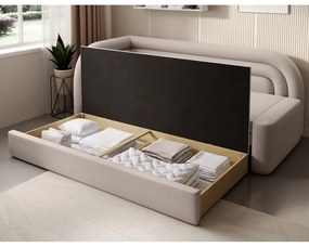 Canapea bej extensibilă/cu spațiu de depozitare cu tapițerie din catifea cu colț pe partea stângă 223 cm Fabillo – ELTAP