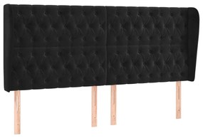 Tablie de pat cu aripioare, negru, 183x23x118 128 cm, catifea 1, Negru, 183 x 23 x 118 128 cm