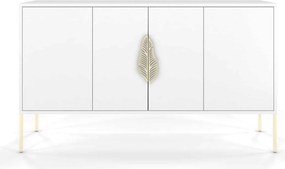 Comodă lemn masiv Merlin Personalizabilă Accesorii placate cu Aur, 138 × 40 × 79 cm - Alb