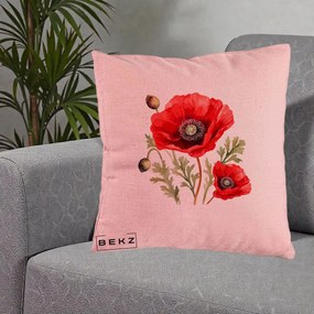 Perna Decorativa Maci Rosii Acuarela, 40x40 cm, Roz, Husa Detasabila, Perna Inclusa, BEKZ®