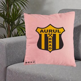 Perna Personalizata Aurul Brad Fotbal, 40x40 cm, Roz, Husa Detasabila, Perna Inclusa, BEKZ®