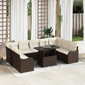 vidaXL Set de canapele pentru grădină cu pernă 10 pcs Maro Rattan poli