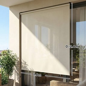 Outsunny Roletă exterioară rulou 2,4 x 1,6 m roletă opacă verticală protecție vizuală retractabilă impermeabilă, anti-UV30+, crem | Aosom Romania