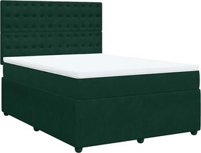 vidaXL Pat box spring cu saltea, verde închis, 140x200 cm, catifea