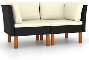Canapele de colt, 2 buc., poliratan  lemn masiv de eucalipt 1, Negru, Canapea de colt (cotiera stanga) + canapea de colt (cotiera dreapta)