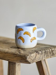 Cană din ceramică artizanală, albastru marin, pictată manual cu croissante, 6x7 cm, 110 ml, „Millie"