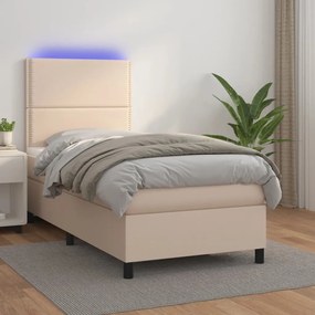 3135860 vidaXL Pat cu arcuri, saltea și LED, cappuccino, 90x190 cm, piele eco