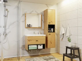 Mobilier baie Olevaro I (Stejar artisan + Negru mat) (cu lavoar și sifon). 1104014