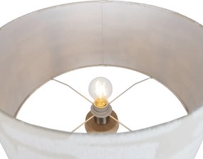 Lampă de podea cu trepied din lemn cu abajur alb și bej cu dungi 50cm - Lou