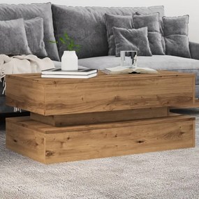 vidaXL Măsuță de cafea cu lumini LED, stejar artizanal, 90x50x40 cm