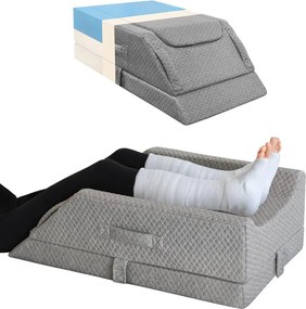 Perna ortopedica ridicare picioare, inaltime reglabila 3 niveluri, memory foam cu gel, husa matlasata, Gri