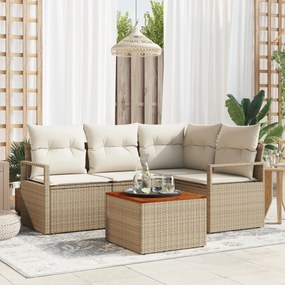 vidaXL Set de canapele pentru grădină cu pernă 5 pcs Bej Rattan poli