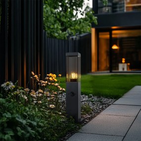 Lampă de exterior gri închis cu sticlă fumurie 45cm IP44 cu priză și senzor de mișcare - Malios