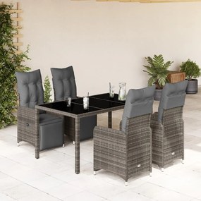 3277167 vidaXL Set bistro de grădină cu perne, 5 piese, gri, poliratan