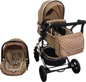 Carucior nou nascuti 3 in 1 Baby Care™ PRO 531, Cu geanta bebe, Cadru Aluminiu Gold , Amortizoare, Roti din cauciuc plin AVE, Landou, Scoica auto,