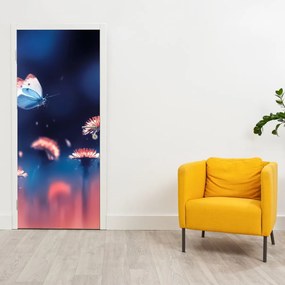 Fototapet pentru ușă - Păpădii cu fluture albastru (95x205cm)