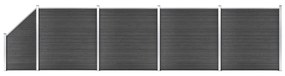 Set de panouri de gard, negru, 792x(105-186) cm, WPC 1, Negru, 4 sectiuni + 1 sectiune inclinata