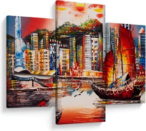 Tablou - Victoria Harbour, Hong Kong, pictură în ulei (90x60 cm)