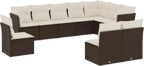 vidaXL Set canapele de grădină cu perne, 10 piese, maro, poliratan