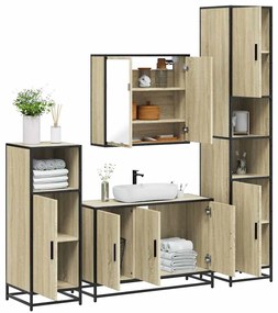 vidaXL Set de mobilier de baie din 4 piese din lemn de stejar Sonoma