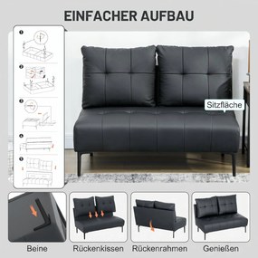 HOMCOM Divan cu Două Locuri Compact din Piele Sintetică, Divan Modern Capitonat cu Nasturi cu Îmbunătățire Spumoasă și Picioare din Lemn, Canapea Fără Brațe pentru Sufragerie și Birou, 115x73x83 cm, Negru | Aosom Romania